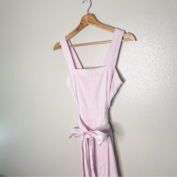Vince |  Linen-Blend Square Neck Midi in Blush Pink 2 - Picture 9 of 15